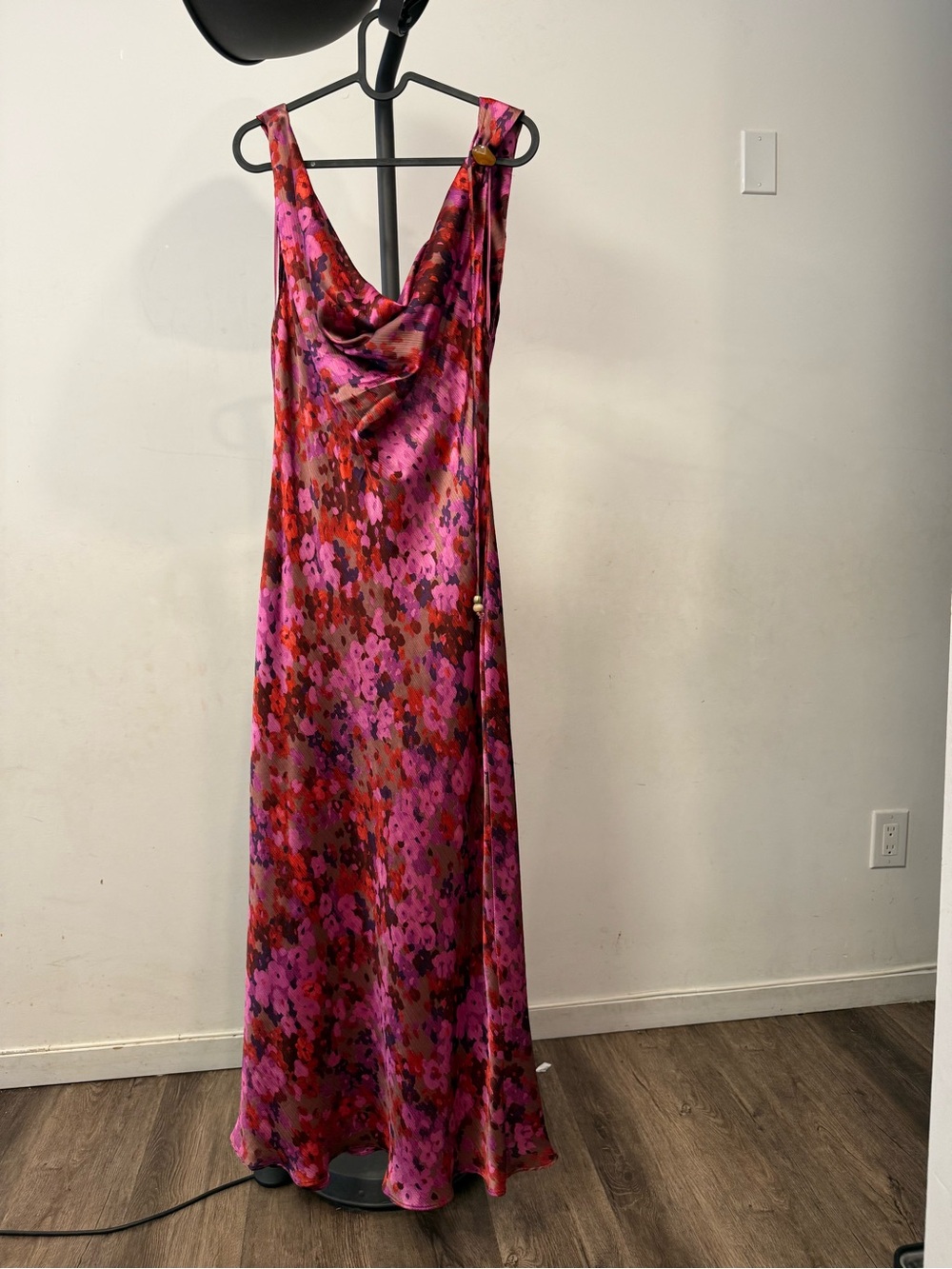 Zara Pink Floral Slip Maxi Dress - Sleeveless Cowl Neck